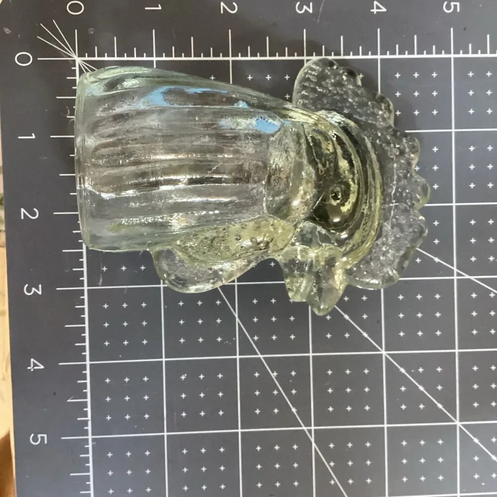 Vintage Glass Rooster Head Bottle Topper Clear Slight Green Cast 4”
